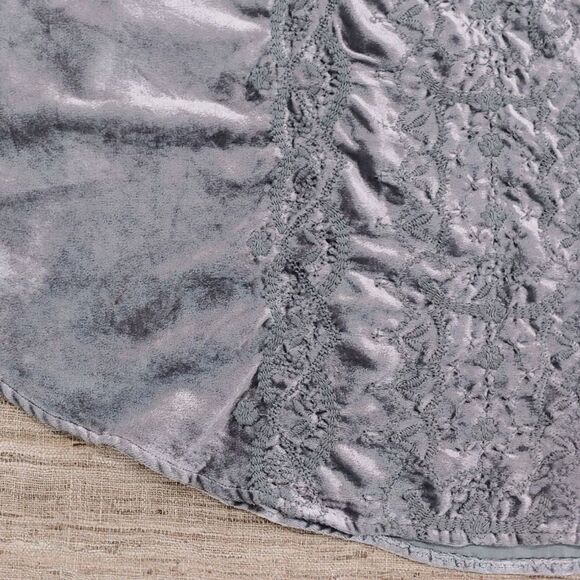 Soft Surroundings Dress Embroidered Velvet Short Sleeve Grey / Gray Large - Picture 5 of 9